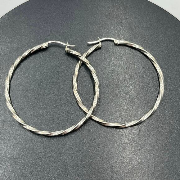 Sterling Silver 925 Twisted Rope Hoop Earrings 2" Diameter OSG Stamped 4.6g - Picture 1 of 8